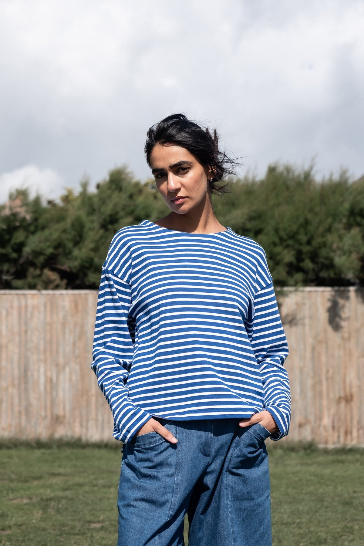 BIBICO Zoe Relaxed T-Shirt in Blue stripe