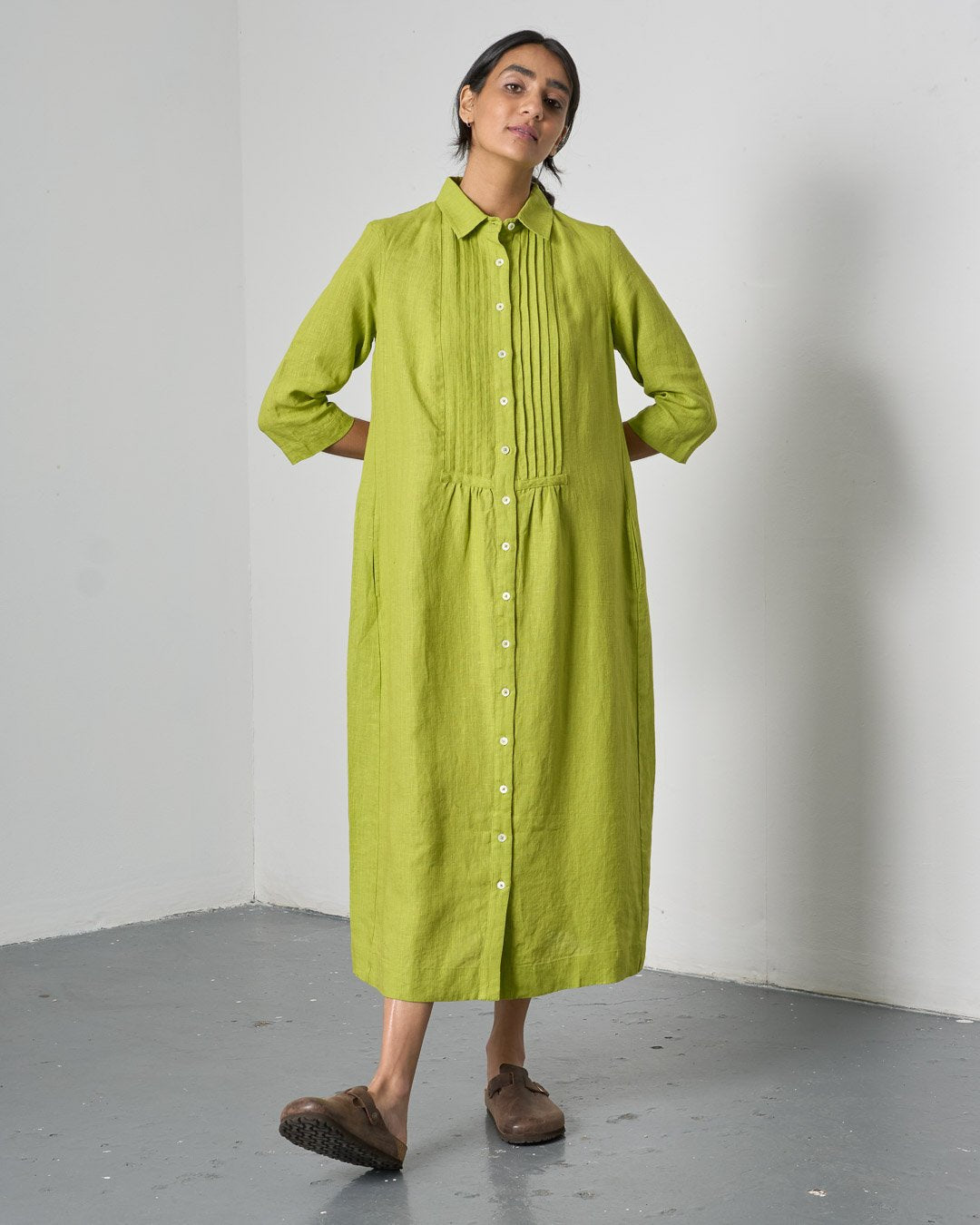 BIBICO Lucy Midi Dress in Linen citronelle