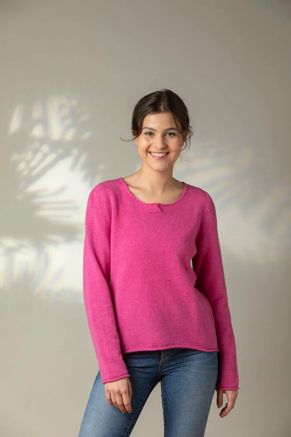 ERIBÉ Corry Notch Neck Sweater in Bubblegum Pink