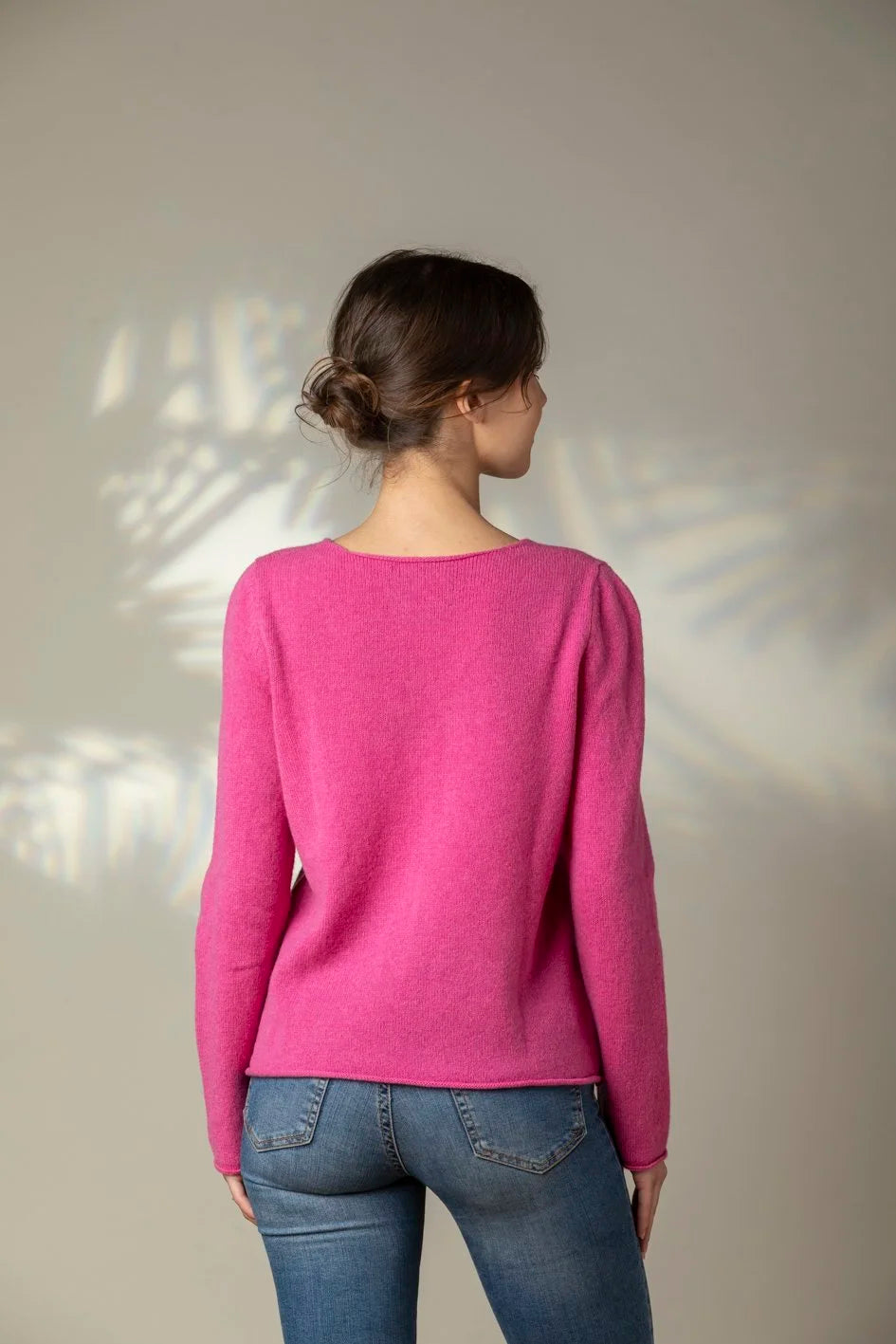 ERIBÉ Corry Notch Neck Sweater in Bubblegum Pink