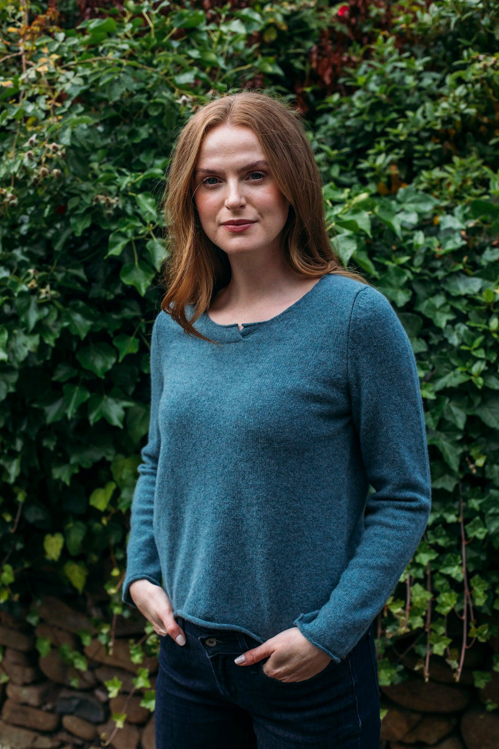 ERIBÉ Corry Notch Neck Sweater in Caspian
