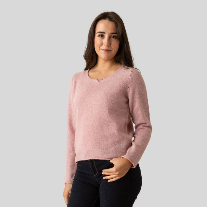 ERIBÉ Corry Notch Neck Sweater in Pink Haze