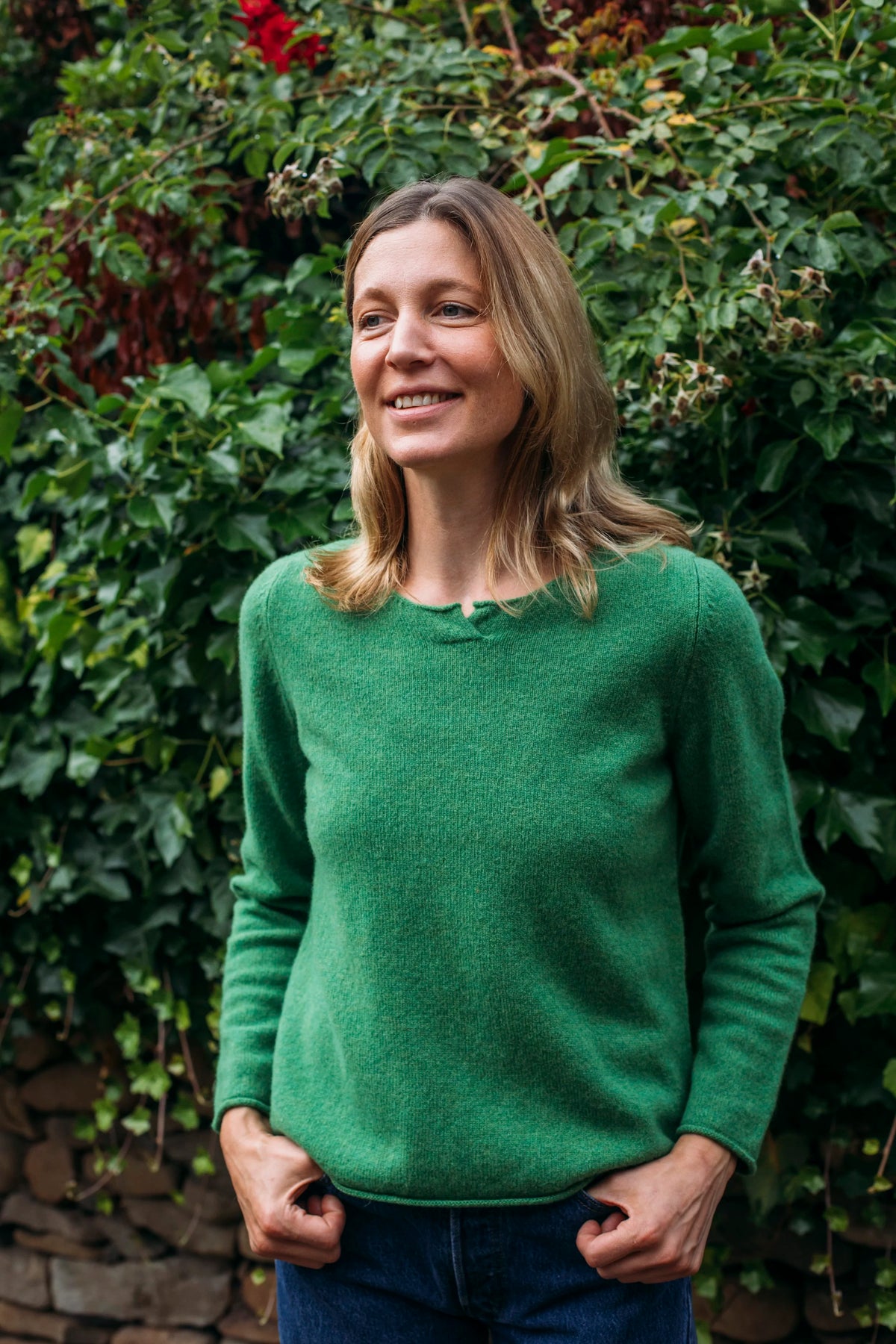 ERIBÉ Corry Notch Neck Sweater in Watercress