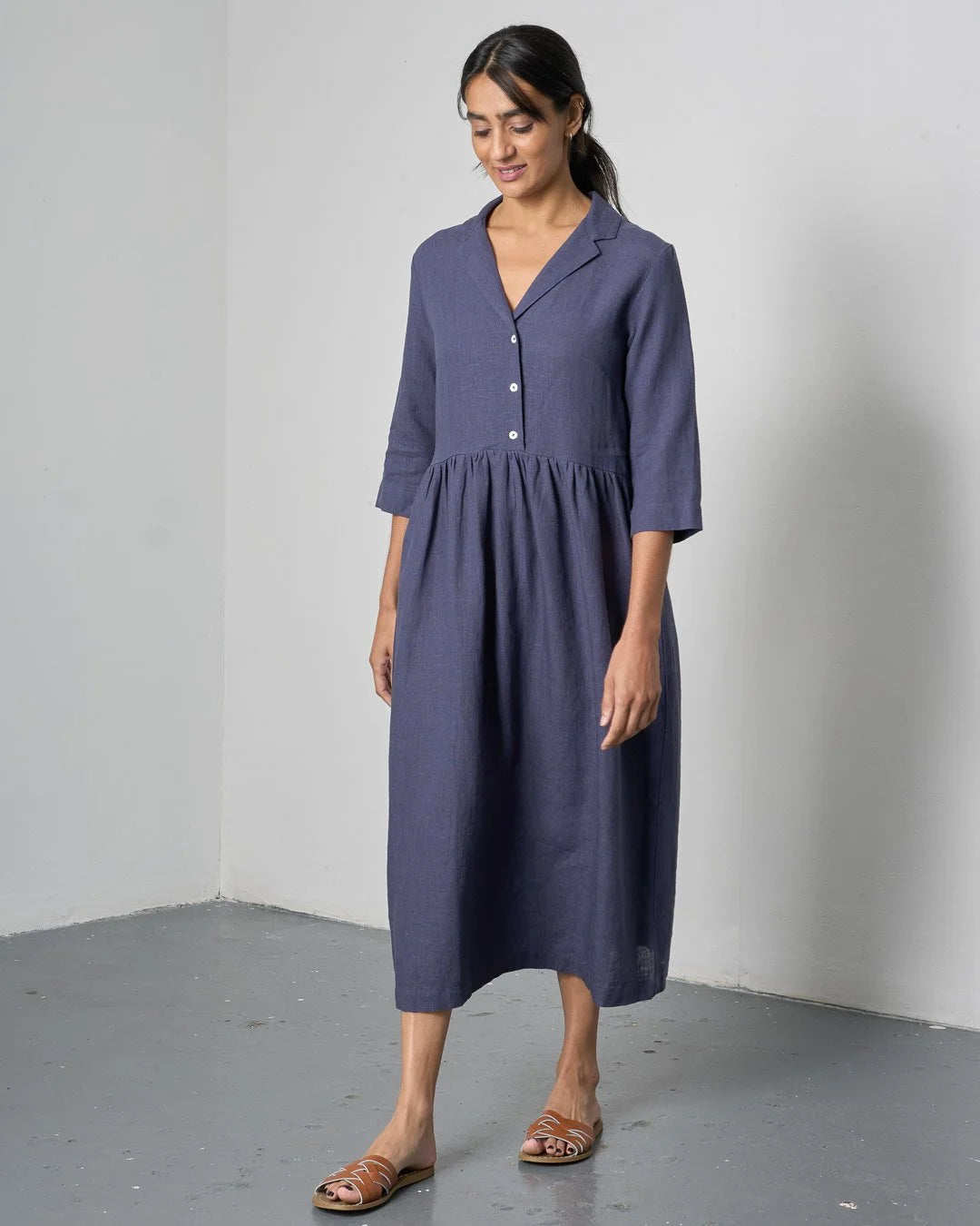 BIBICO Lily Long Dress in Navy linen