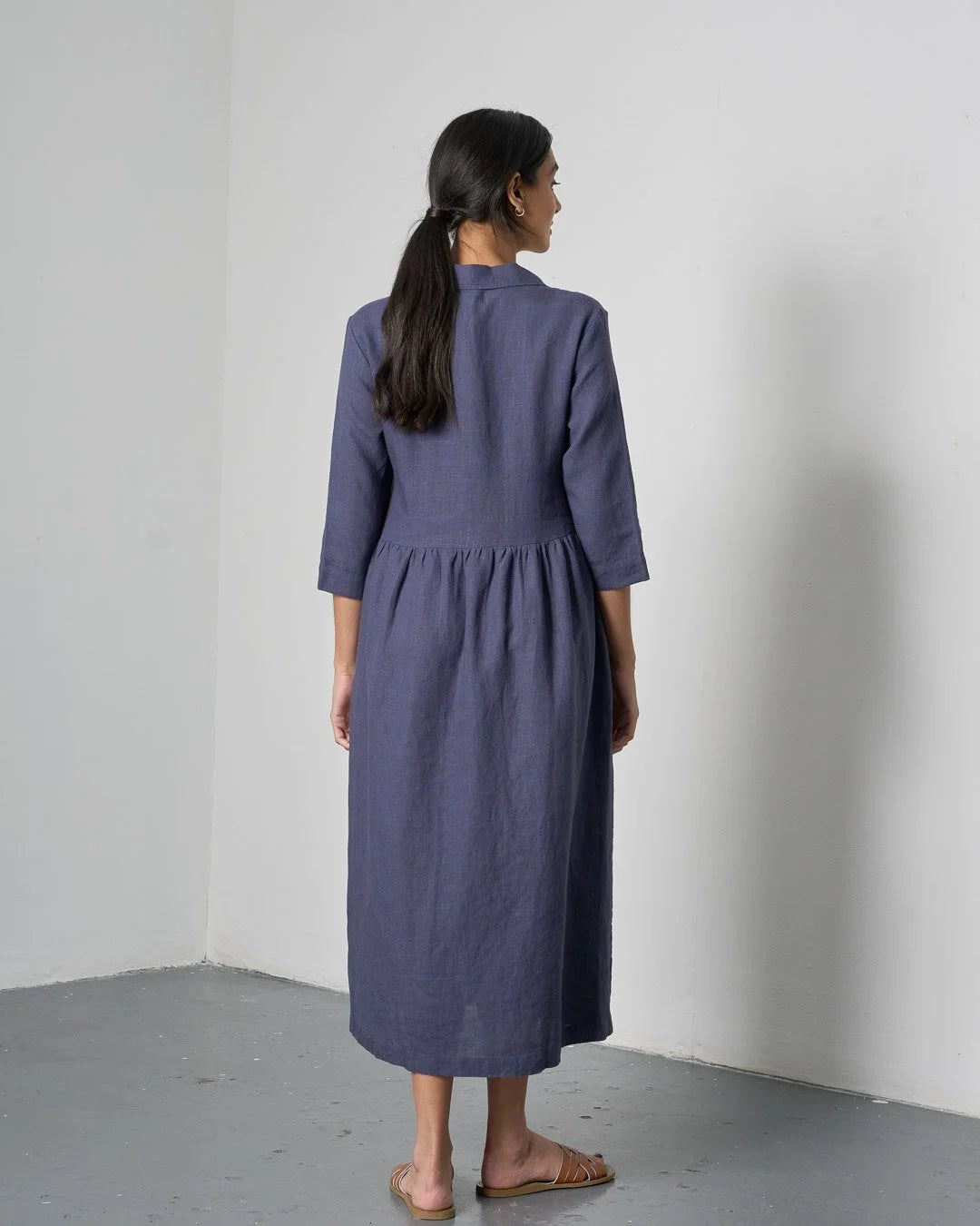 BIBICO Lily Long Dress in Navy linen