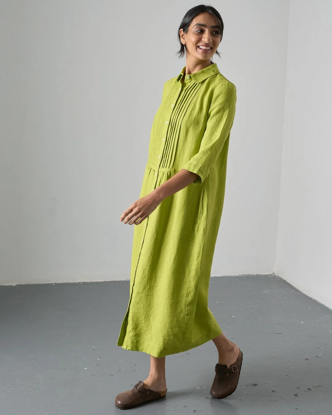 BIBICO Lucy Midi Dress in Linen citronelle