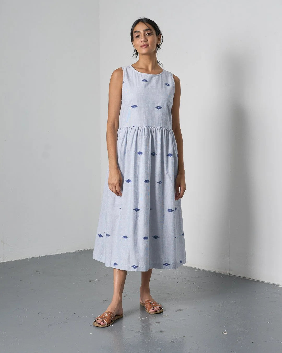 BIBICO Fatima Dress in Jacquard navy stripe