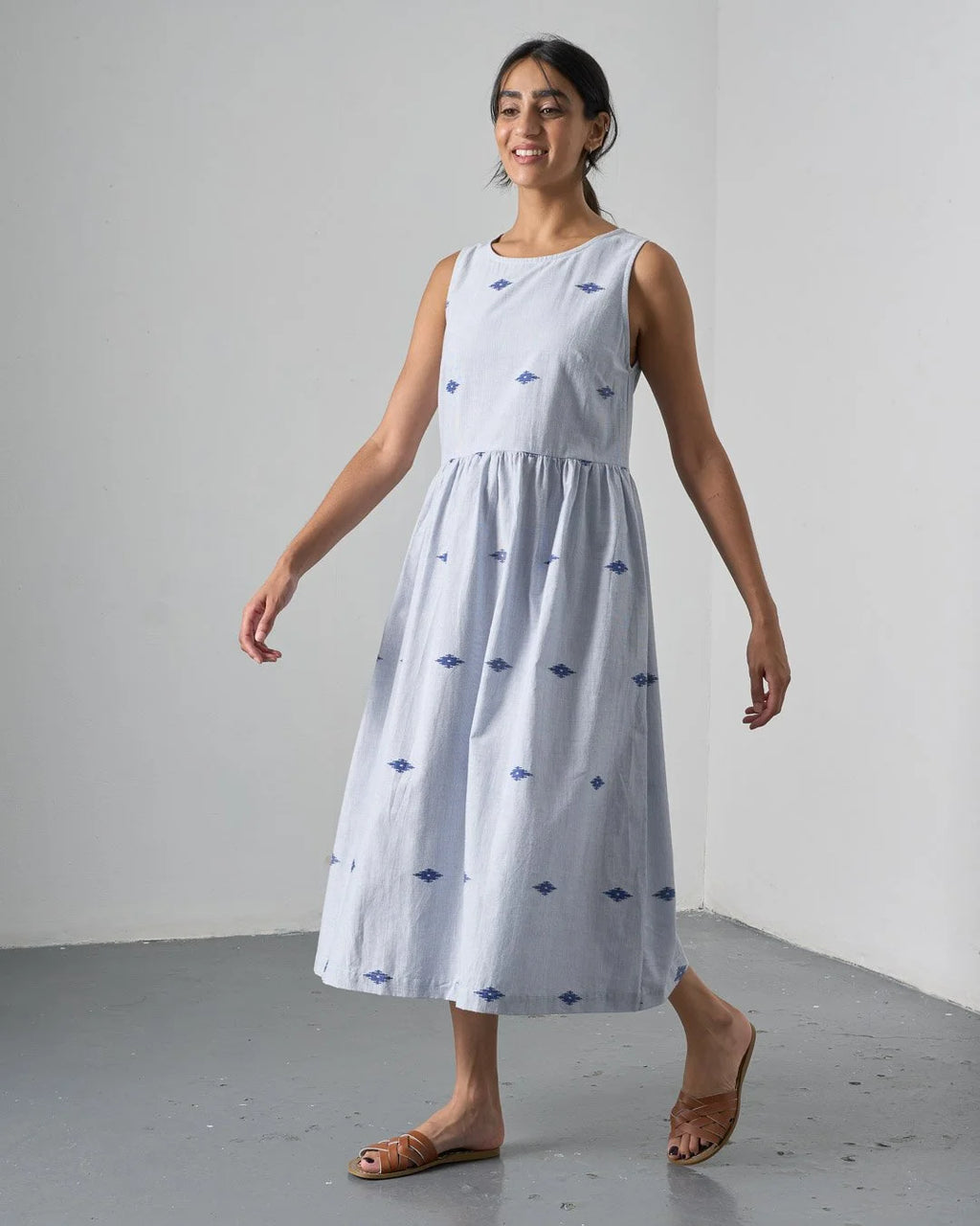 BIBICO Fatima Dress in Jacquard navy stripe