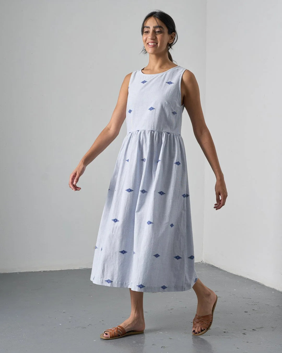 BIBICO Fatima Dress in Jacquard navy stripe