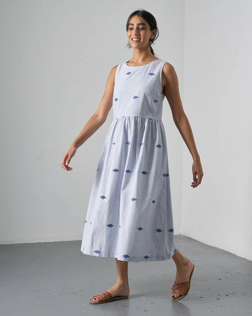 BIBICO Fatima Dress in Jacquard navy stripe