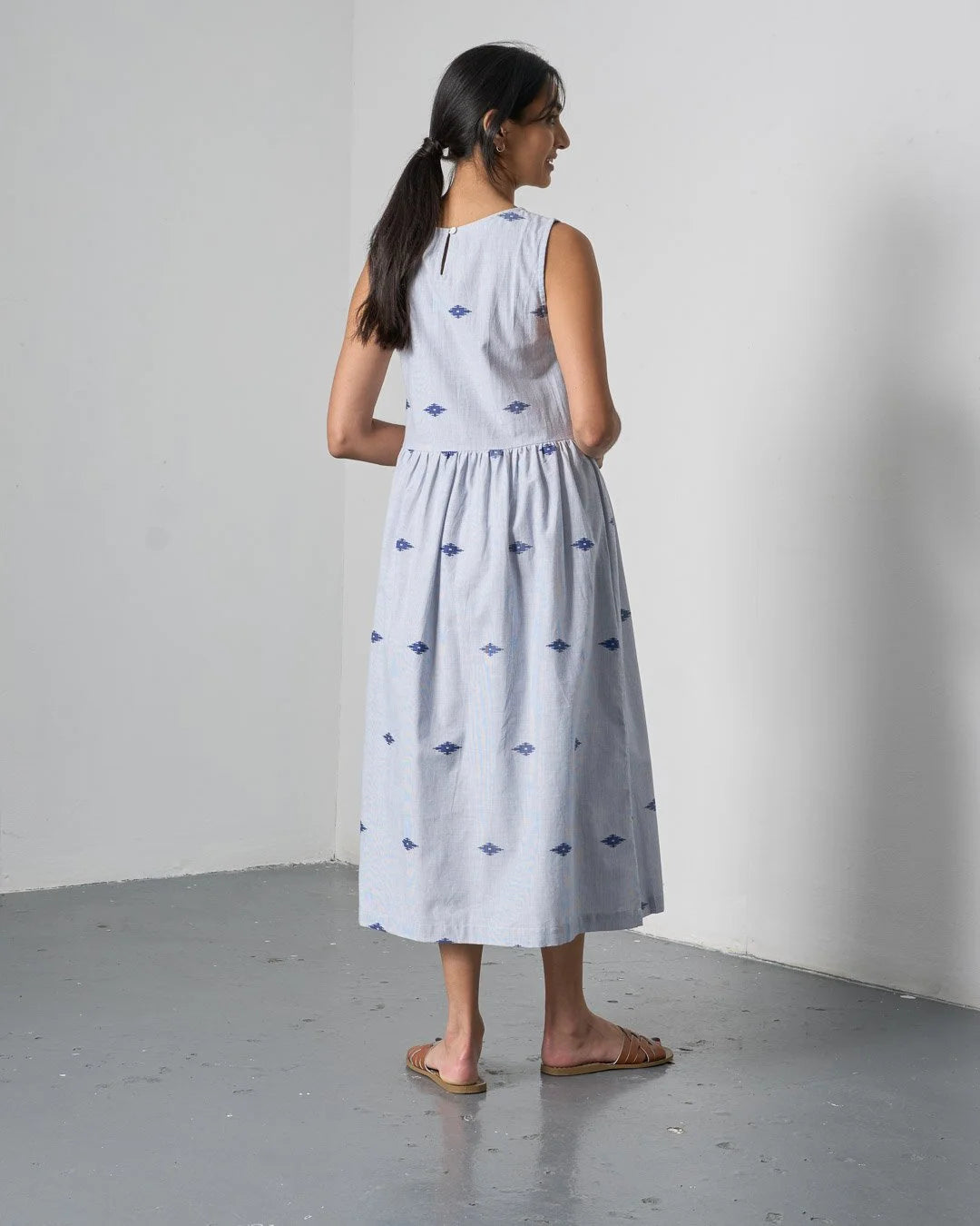 BIBICO Fatima Dress in Jacquard navy stripe