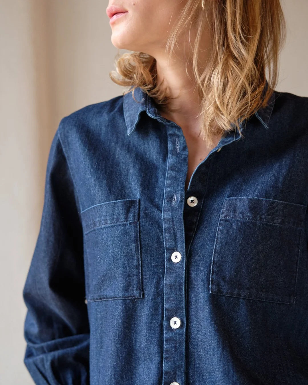BIBICO Ada Cropped Blouse in Denim